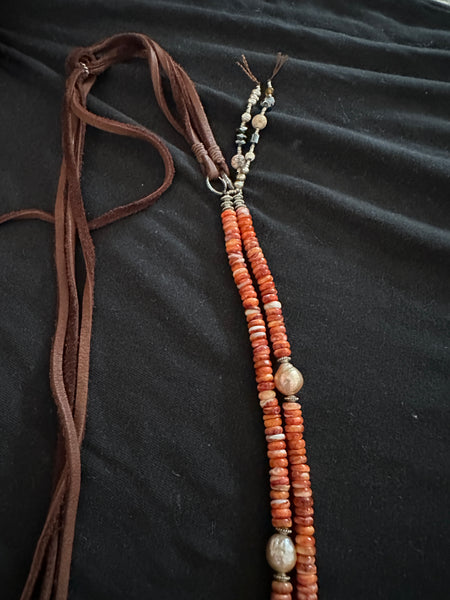 Spiny Oyster long copper Cross Necklace