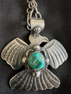 Large Silver & Turquoise Thunderbird Pendant & Paperlink Chain