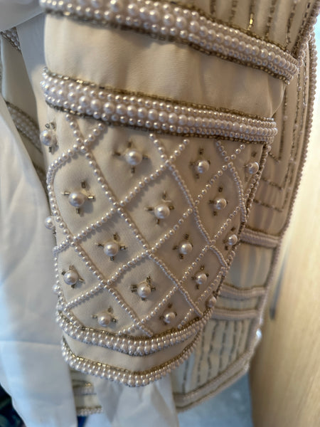 Karen Millen Beaded blazer dress coat ivory pearl diamante UK 12 worn 1 ex con