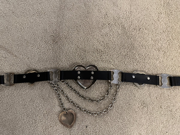 BNWOT Streets Ahead Mia Heart leather belt L black silver made in USA adjustable