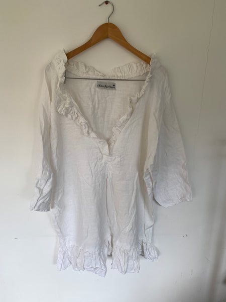 Saffy White Linen Prairie Top One Size