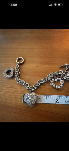 Silver hallmarked heart charm bracelet