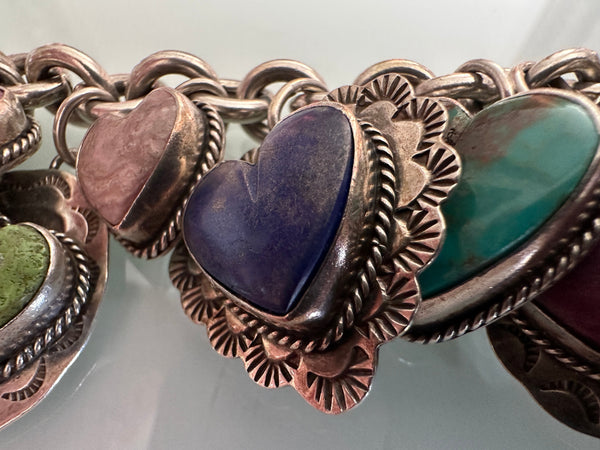 Joan Slifka signed OOAK 12 charm bracelet gothic heart silver double sided