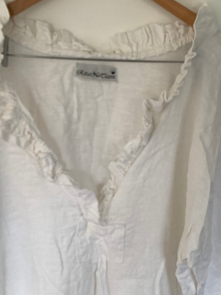 Saffy White Linen Prairie Top One Size