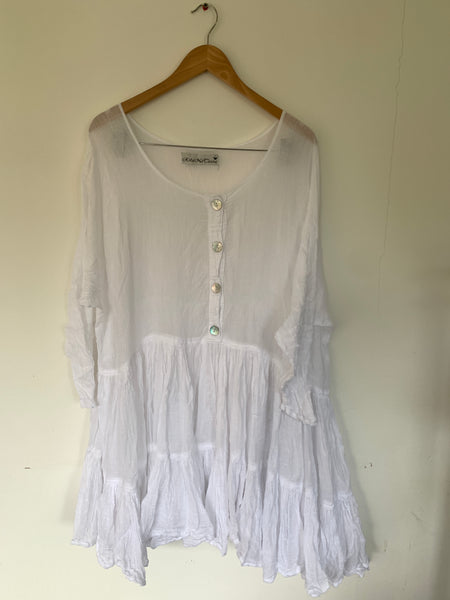 White Romy Gauze Cotton Oversized Shirt One Size