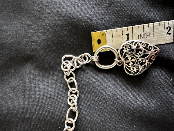 Vintage Silver Filigree T Bar Bracelet with large Heart charm