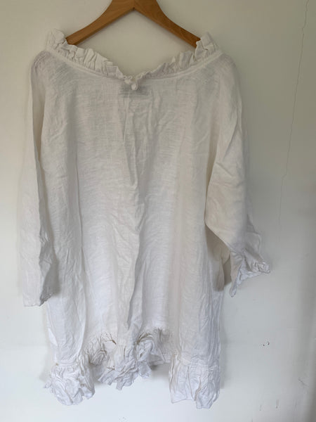 Saffy White Linen Prairie Top One Size