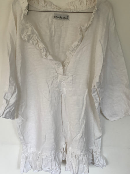 Saffy White Linen Prairie Top One Size
