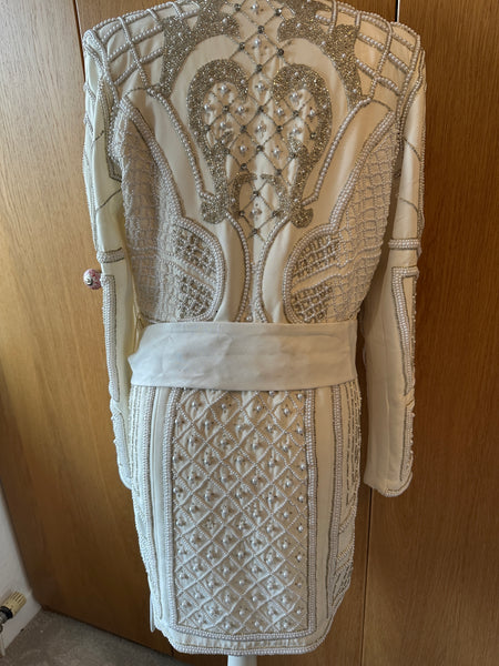 Karen Millen Beaded blazer dress coat ivory pearl diamante UK 12 worn 1 ex con