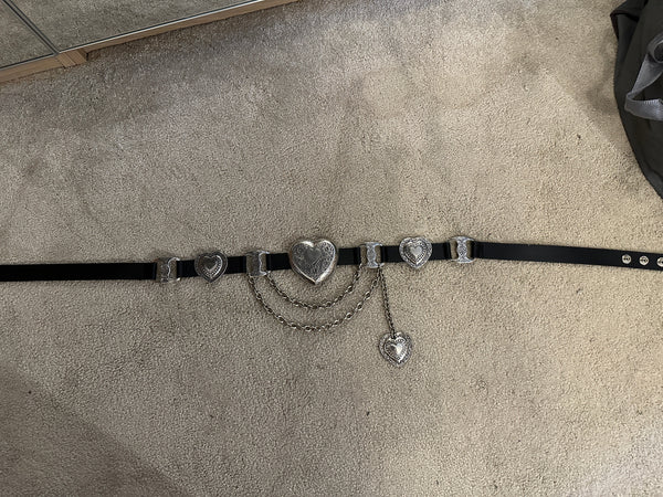 BNWOT Streets Ahead Mia Heart leather belt L black silver made in USA adjustable