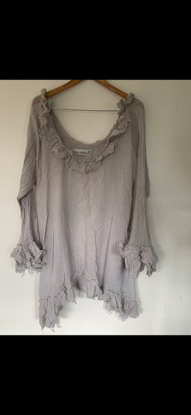 Pale Grey Janey raw edge pirate shirt