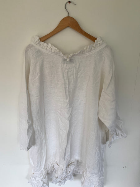 Saffy White Linen Prairie Top One Size