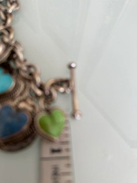 Joan Slifka signed OOAK 12 charm bracelet gothic heart silver double sided