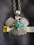 Large Silver & Turquoise Thunderbird Pendant & Paperlink Chain