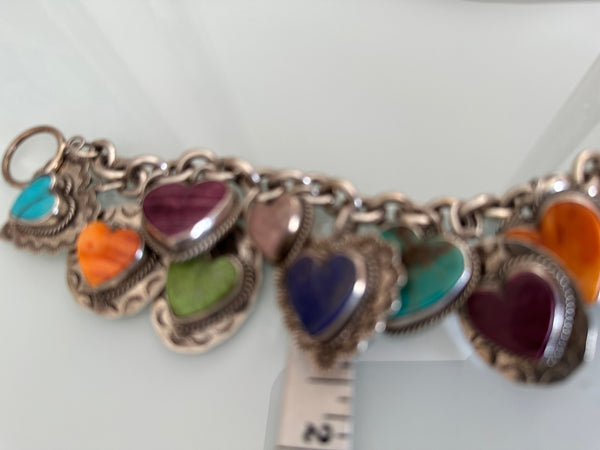 Joan Slifka signed OOAK 12 charm bracelet gothic heart silver double sided