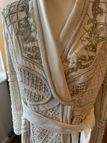 Karen Millen Beaded blazer dress coat ivory pearl diamante UK 12 worn 1 ex con