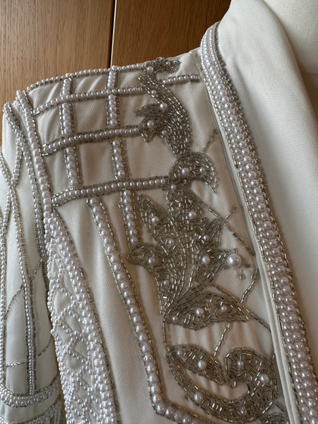 Karen Millen Beaded blazer dress coat ivory pearl diamante UK 12 worn 1 ex con
