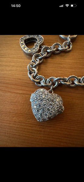 Silver hallmarked heart charm bracelet