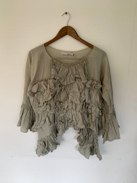 Frill Front Cotton Silk Voile Top F/S