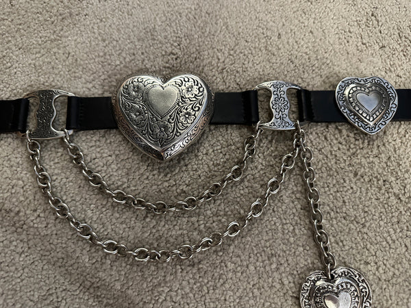 BNWOT Streets Ahead Mia Heart leather belt L black silver made in USA adjustable