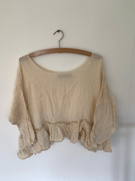 Cream Gauze Cotton Oversized Top One Size