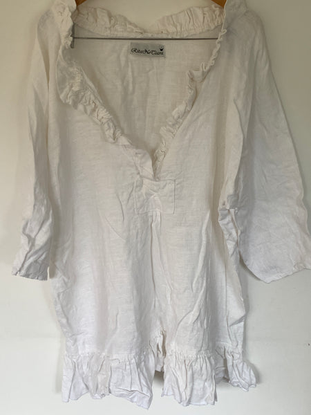 Saffy White Linen Prairie Top One Size