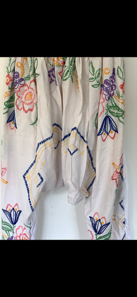 OOAK vintage linen hand embroidered Harem Pants