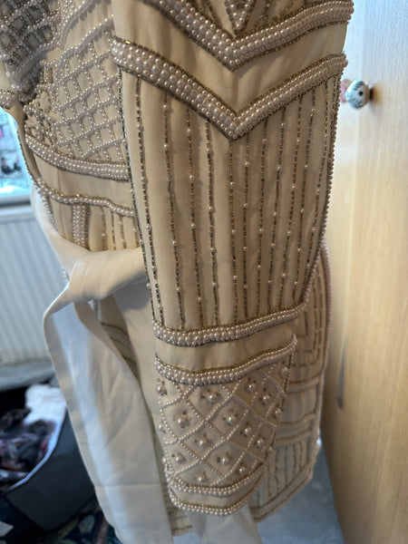 Karen Millen Beaded blazer dress coat ivory pearl diamante UK 12 worn 1 ex con