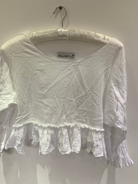 RitaNoTiara White Cotton Frill Top
