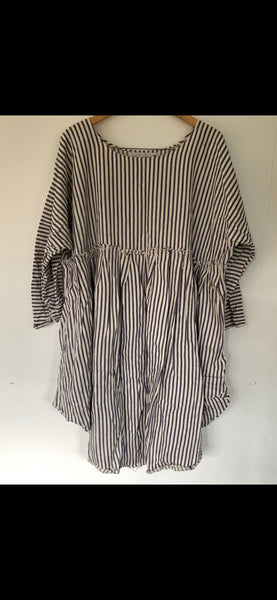 May Ticking blue Stripe  Cotton Dress One Size