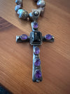 Huge chimney Butte Silver and Amethyst cross pendant on Baroque pearl necklace