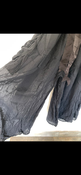 RitaNoTiara black gauze cotton wide leg big pocket pants