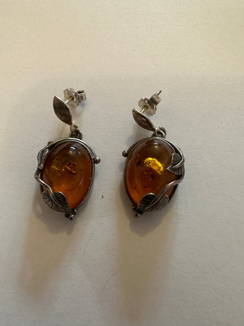 Baltic Amber and silver drop earrings
