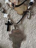 Kim Yubeta Mother of Pearl Cross Onyx Charm Necklace