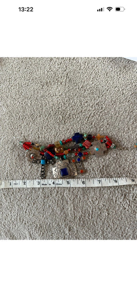 Kim Yubeta OOAK cross charm bracelet lapis spiny silver cert south western boho