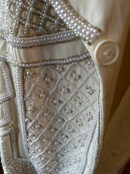 Karen Millen Beaded  blazer dress coat ivory pearl diamante UK 12 worn 1 ex con