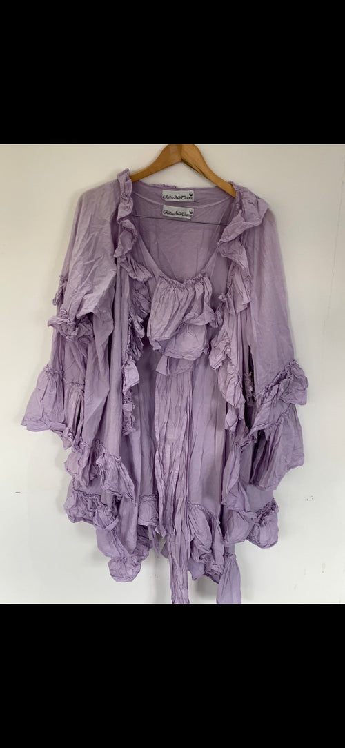 RitaNoTiara Lavender cotton silk voile ruffle 2 piece suit