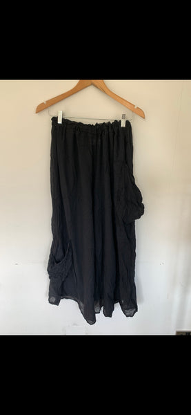 RitaNoTiara black gauze cotton wide leg big pocket pants
