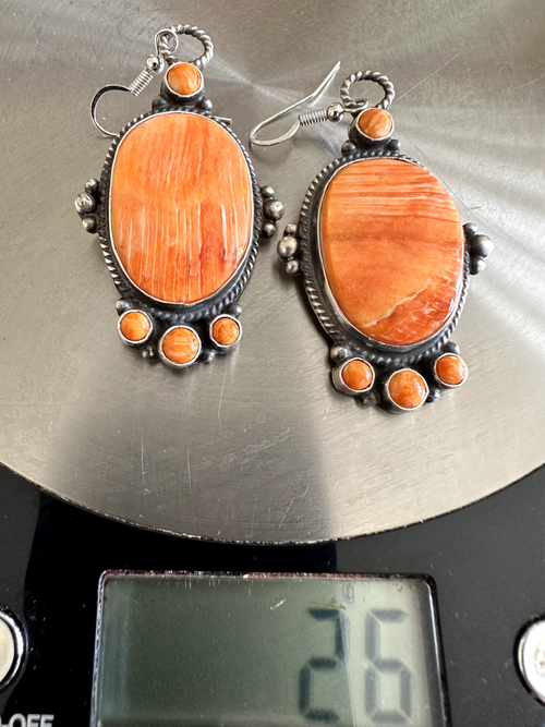 Delvin Brown Large Spiny Oyster Cabochon Earrings