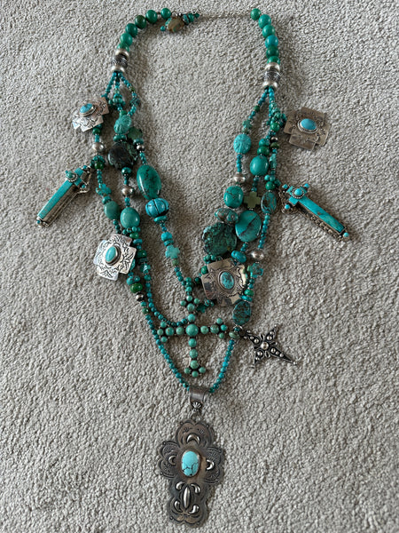 Joan Slifka Rare Long Drop Earrings Turquoise & Sugilite