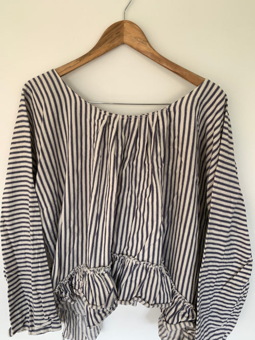 Ticking Stripe Cotton Artist Shirt Top One Size