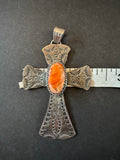 Large Silver Spiny Oyster Cross Pendant Navajo