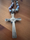 Huge chimney Butte Silver and Amethyst cross pendant on Baroque pearl necklace
