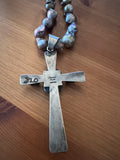 Huge chimney Butte Silver and Amethyst cross pendant on Baroque pearl necklace