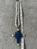 Joan Slifka Coin Pearl Necklace large lapis cross