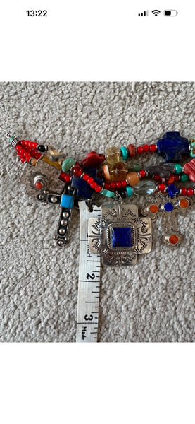 Kim Yubeta OOAK cross charm bracelet lapis spiny silver cert south western boho
