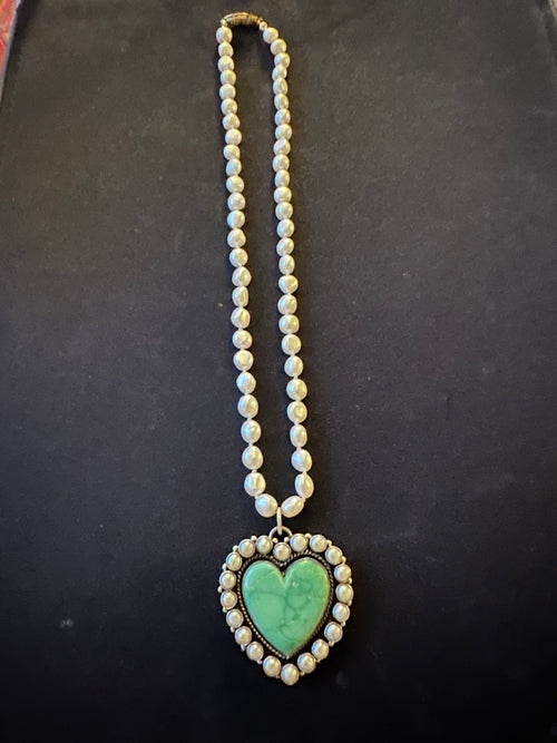 Dan Dodson Turquoise & Pearl Heart Necklace