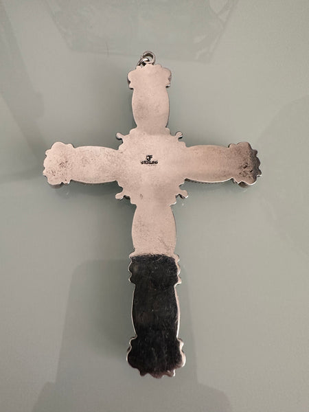 Huge Federico Jiminez Turquoise Silver Cross Pendant