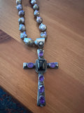Huge chimney Butte Silver and Amethyst cross pendant on Baroque pearl necklace