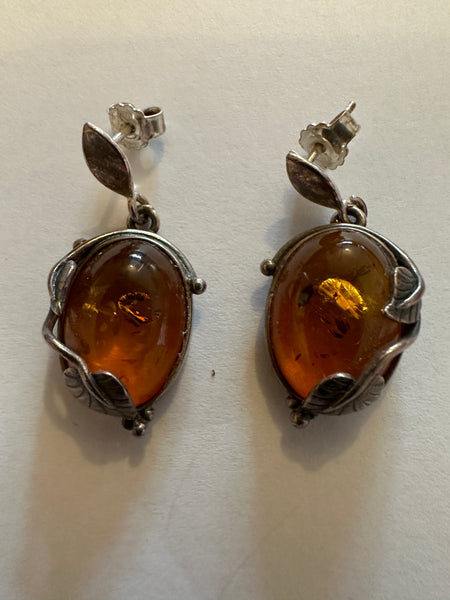 Baltic Amber and silver drop earrings